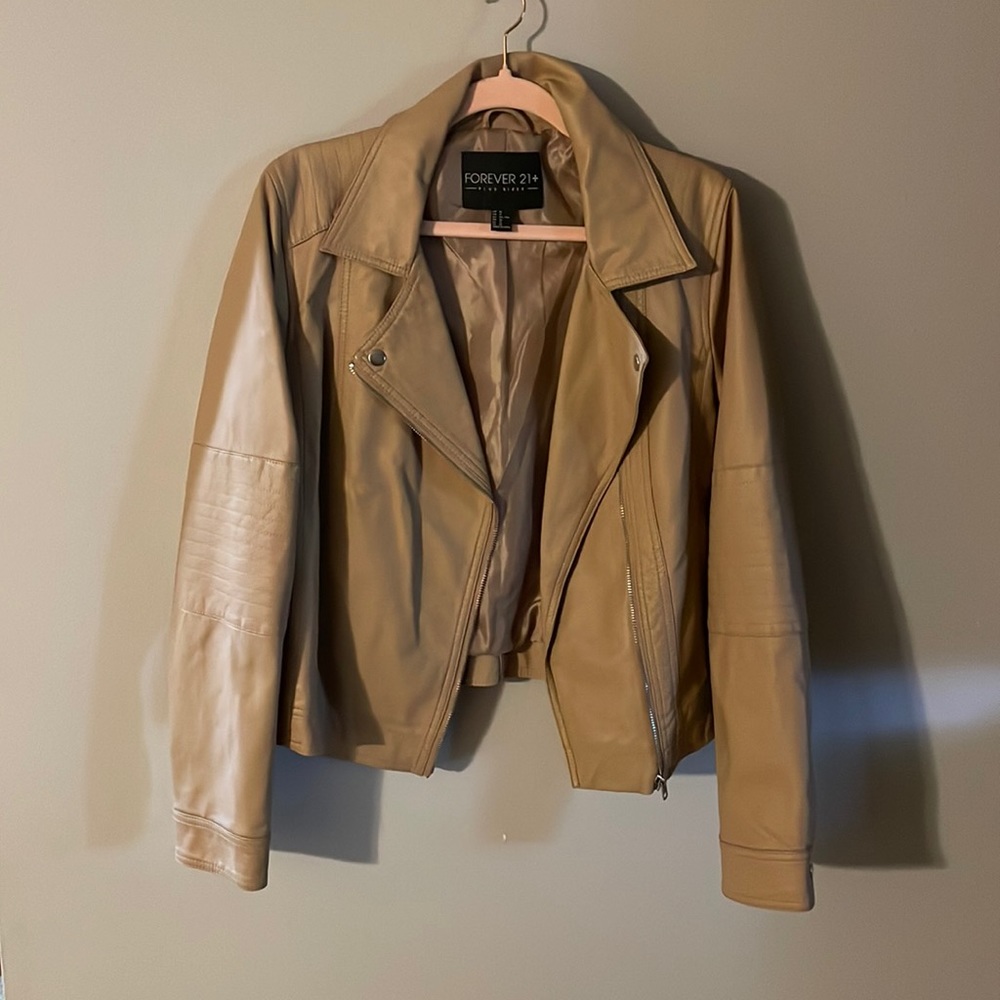 Tan faux leather moto jacket